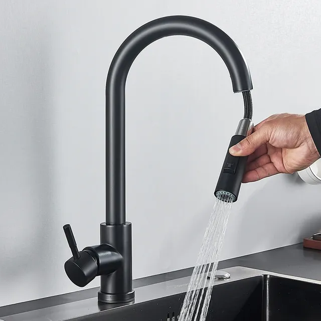 Robinet de cuisine noir flexible à nervures