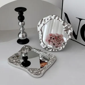 Miroir de salle de bain à poignée pour femmes, Design Portable, petit dortoir, accessoires de décoration pour la maison