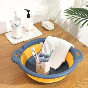 Bassin pliable silicone portable durable hygiénique résistant chaleur ergonomique poignées percées polyvalent lessive vaisselle bain camping quatre litres