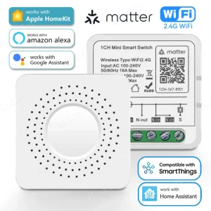 Smart Matter-Disjoncteur à ampoule, WiFi, 1 CH, Swtich Tech, DIY, App Remoter, Support Homekit, Siri, Google Home, Alexa Voice Assistant