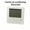 thermostat mural digital climatisation centralisée boîtier carré blanc plastique mat grand écran LCD sombre profil compact pavé boutons moulés programmable