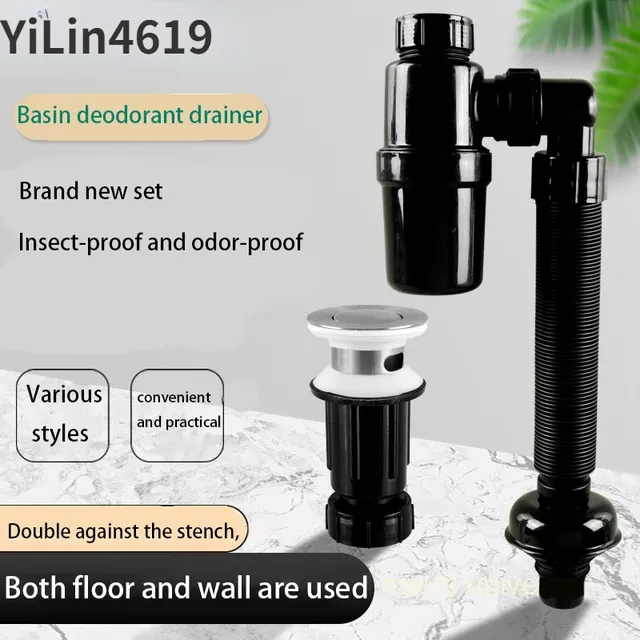 Siphon lavabo vidange déodorant antiodeur noir inox…