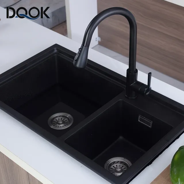 Mitigeur cuisine monobloc bec haut noir mat douchette… – vue 3