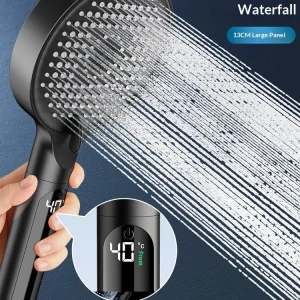 Pommeau de douche à main à température numérique, pressurisé, 4 Modes de sortie d’eau, buse de pulvérisation, accessoires de salle de bains, Massage 3D Pommeau de douche à main à température numérique, pressurisé, 4 Modes de sortie d’eau, buse de pulvérisation, accessoires de salle de bains, Massage 3D