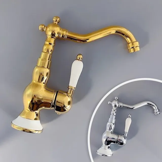 Robinet de lavabo de salle de bains en laiton doré – vue 7