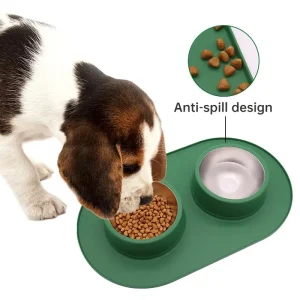 Double bol à boire en silicone pour chien, antidérapant, anti-pointe, anti-déversement, fournitures pour animaux de compagnie Double bol à boire en silicone pour chien, antidérapant, anti-pointe, anti-déversement, fournitures pour animaux de compagnie