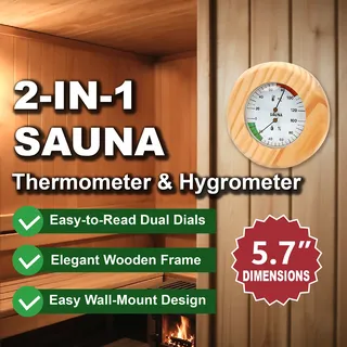 Thermomètre Hygromètre Sauna Bois Rond Cadran Double Analogique Mural…