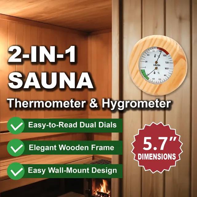 Thermomètre hygromètre sauna mural bois clair rond…
