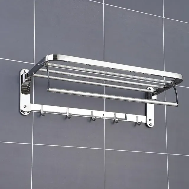 Porte serviettes mural pliable inoxydable chromé mat… – vue 5