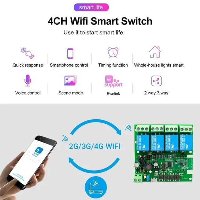 Module relais wifi quatre canaux carte circuit imprimé… – vue 3