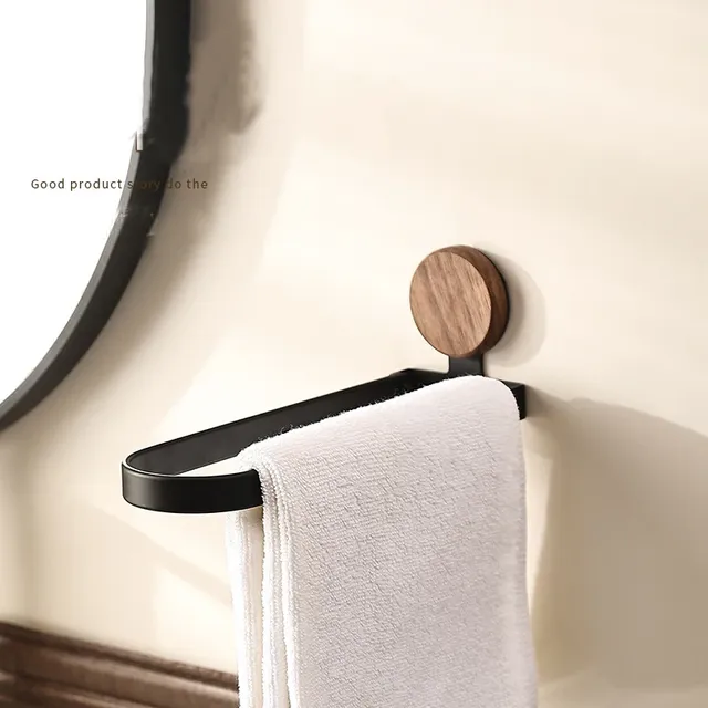 Porte serviettes mural métal noir mat bois naturel… – vue 3
