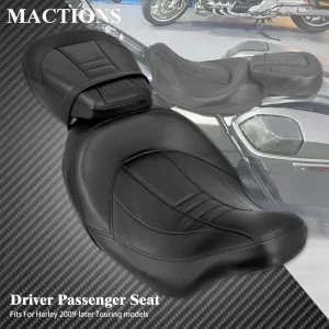 Siège de passager arrière de conducteur avant de moto en cuir siège deux places pour Harley Touring Road King CVO Electra Street Glide 09-23