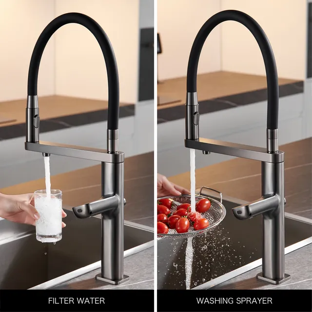 Robinet de cuisine gris pistolet de luxe – vue 3