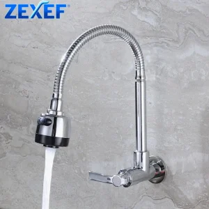 ZEXEF robinet articulé mitigeur d&rsquo;évier de cuisine, tuyau de salle de bains mural domestique pivotant, accessoire moderne à trou Flexible