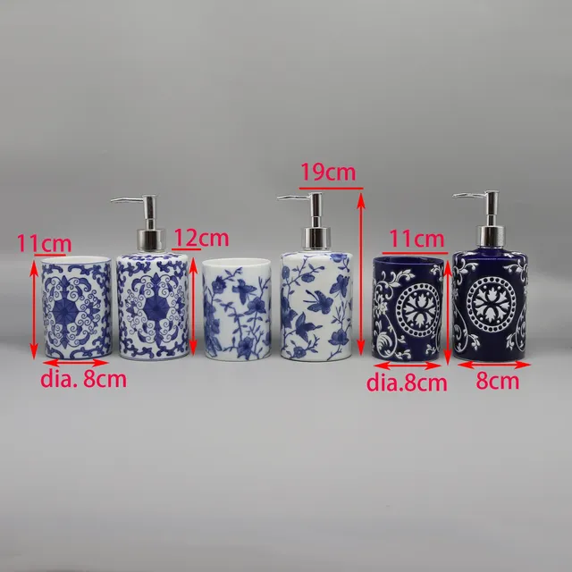 Distributeur savon liquide céramique bleu blanc élégant… – vue 2