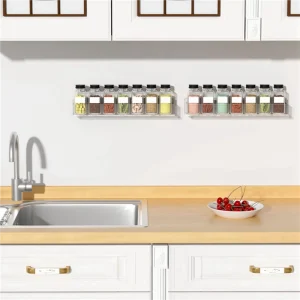 AA81-organisateur mural de crémaillère à épices, support de rangement d&rsquo;étagère à épices en acrylique transparent pour porte d&rsquo;armoire de garde-manger de cuisine murale paquet de 8