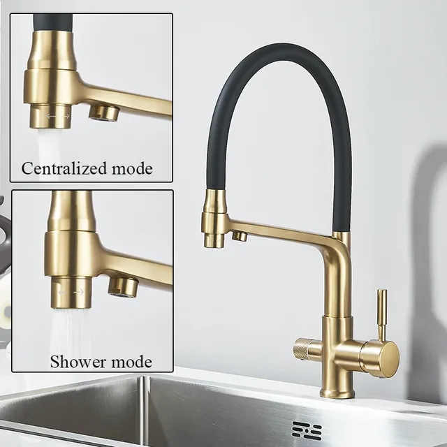 Robinet de cuisine noir à double bec avec filtre – vue 2