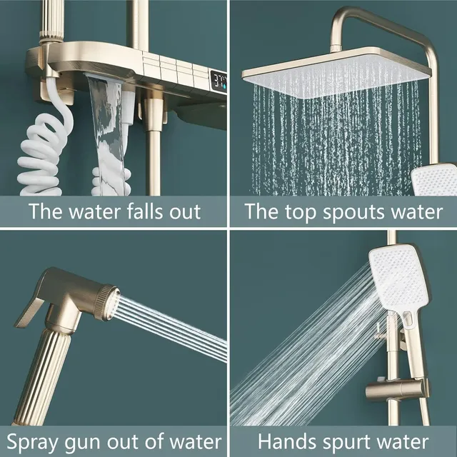 Pommeau de douche à effet pluie en or brossé – vue 5