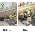 Étagère d&rsquo;évier, auto-drainante, porte-éponge à savon, porte-serviettes, organisateur de égouttoir d&rsquo;évier de cuisine, plastique ABS