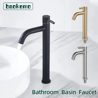 Robinet lavabo surélevé bec haut cintré monocommande poignée acier…