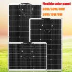 Panneaux solaires flexibles 12V, 60W 50W 40W 20W 10W 6W, Kit de panneaux solaires portables, système USB, Charge de téléphone Portable pour bateau de Camping Yachat