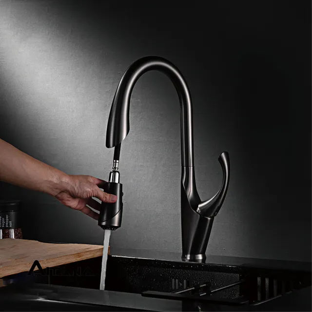 Robinet de cuisine noir à retrait en laiton – vue 4