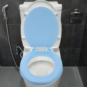 Housse de siège de toilette en mousse souple, épaisse, universelle, ronde, amovible, pour salle de bain, classique, facile à nettoyer, couvercle à fermeture lente