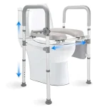 Siège de toilette surélevé avec sac de rangement pour accoudoirs, siège rembourré en hauteur réglable, rehausseurs de toilettes surélevés pour personnes âgées handicapées handicapées