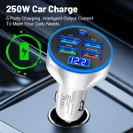 Chargeur de voiture rapide USB 5 ports 250W PD + QC3.0 Type C, adaptateur, allume-cigare Laguna pour iPhone Android