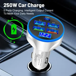 Chargeur de voiture rapide USB 5 ports 250W PD + QC3.0 Type C
