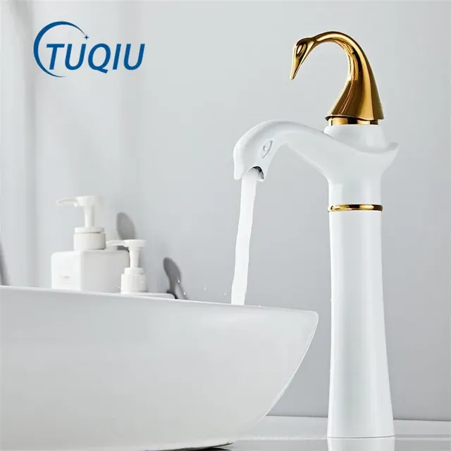 Tuqiu robinet de grand bassin or blanc cygne robinet en… – vue 2