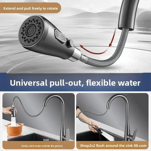 Robinet extractible de cuisine tout en cuivre – vue 3