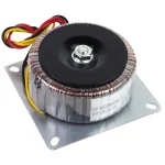 transformateur toroïdal 100W double secondaire sorties 12V 0V 12V entrée 220V montage platine fixation cuivre enroulement encapsulé compact audio industriel