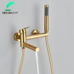 Système de douche de bain en or brossé, robinet d&rsquo;eau de baignoire mural, douche à bec à comcussion, cascade de centre commercial, F/05