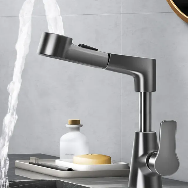 Robinet de salle de bain extractible noir/argent/blanc – vue 4
