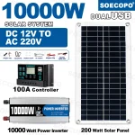 Kit complet de système solaire 10000W, contrôleur 12V à 220V 100A, panneau 200W, système d&rsquo;onduleur hors réseau pour batterie de secours domestique/Camping