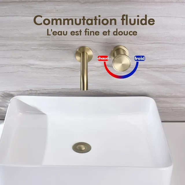 Robinet mural laiton brossé doré mitigeur deux trous… – vue 4