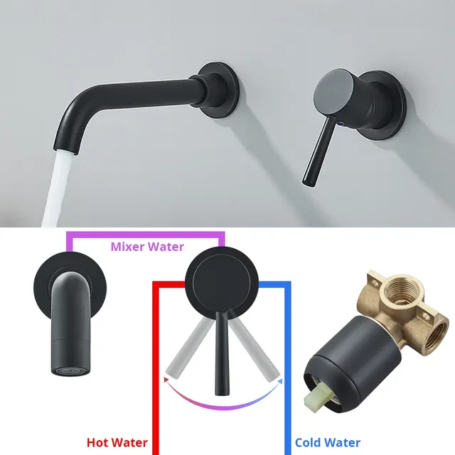 Robinet de lavabo en or brossé/noir – vue 5