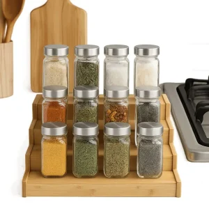 Étagère à épices à 3 niveaux en bois massif, gain de place, organisateur d&rsquo;assaisonnement à plusieurs niveaux, affichage d&rsquo;épices Durable, organisateur d&rsquo;épices de cuisine