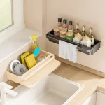 Organisateur d&rsquo;évier de cuisine, égouttoir auto-drainant, porte-éponge, torchon, robinet, rangement, égouttoir à savon, accessoires de cuisine