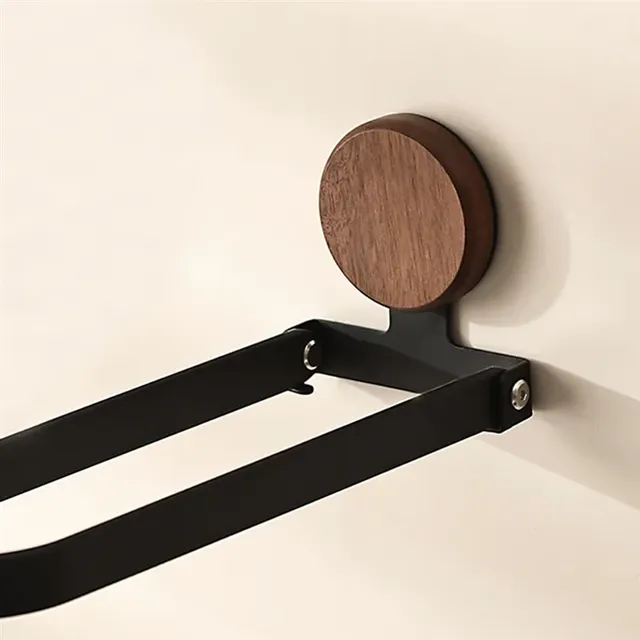 Porte serviette mural bois noyer anneau ovale métal noir… – vue 2