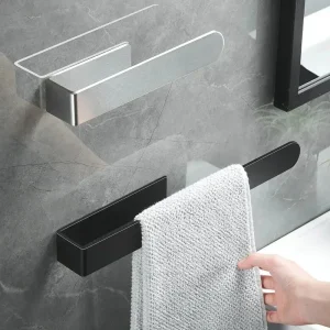 porte serviettes mural inox 304 brossé noir mat autoadhésif sans perçage fixation invisible design minimaliste moderne gain place