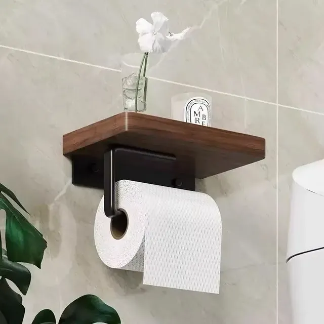 Porte-papier hygiénique avec étagère en bois de noyer… – vue 3