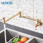 Robinet de cuisine en or brossé, robinet d&rsquo;évier mural/de bureau, robinet de lavage d&rsquo;eau froide, bouche pliante rotative en laiton