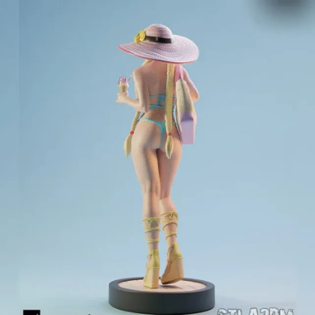 Figurine résine miniature bikini turquoise chapeau… – vue 5