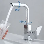 360 °   Robinet de lavabo de salle de bains rotatif, robinet de cuisine en argent, robinets mélangés chauds et froids en laiton avec filtre, fonction de rinçage buccal