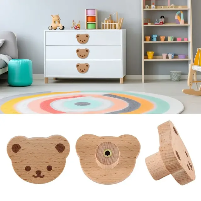Bouton de tiroir en bois mignon en forme d'ours avec vis – vue 2