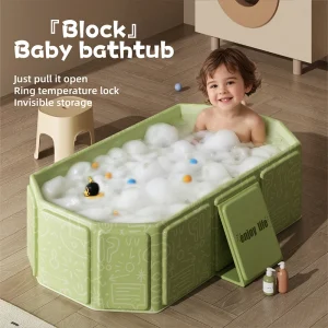 Baignoire pliante épaisse portable pour enfants, verte et blanche, adaptée aux voyages, 1 pièce Baignoire pliante épaisse portable pour enfants, verte et blanche, adaptée aux voyages, 1 pièce