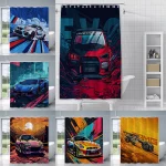 Rideau de douche avec logo de voiture de sport, tissu polyester imperméable, rideaux de bain colorés, décoration d&rsquo;intérieur avec crochet, peinture de luxe