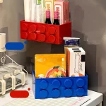 Organisateur magnétique réfrigérateur panier rangement multiples compartiments coloré cuisine bureau gain espace modulaire empilable plastique brillant rouge bleu
